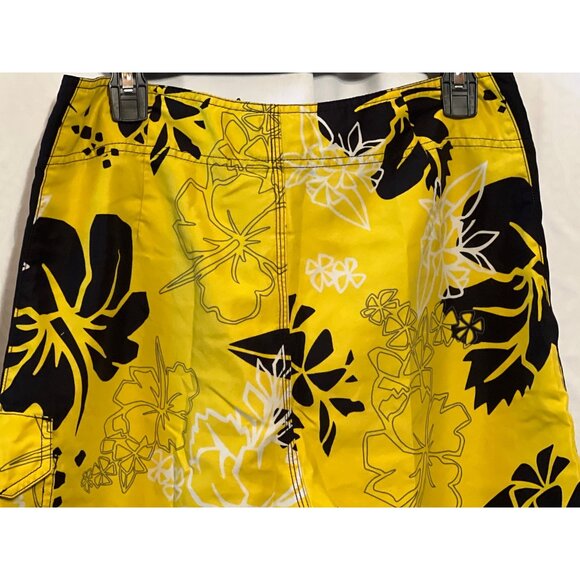 Mossimo Yellow Floral Hawaiian Print Mens Swim Trunks Size 32 With Side Pocket & - Picture 4 of 9